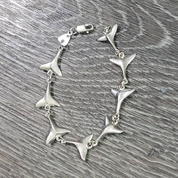 925 Sterling Silver Dolphin Tail Bracelet 7.5" - Picture 4 of 4